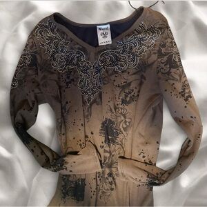 Vocal Brown Long Sleeve top with Embellishments